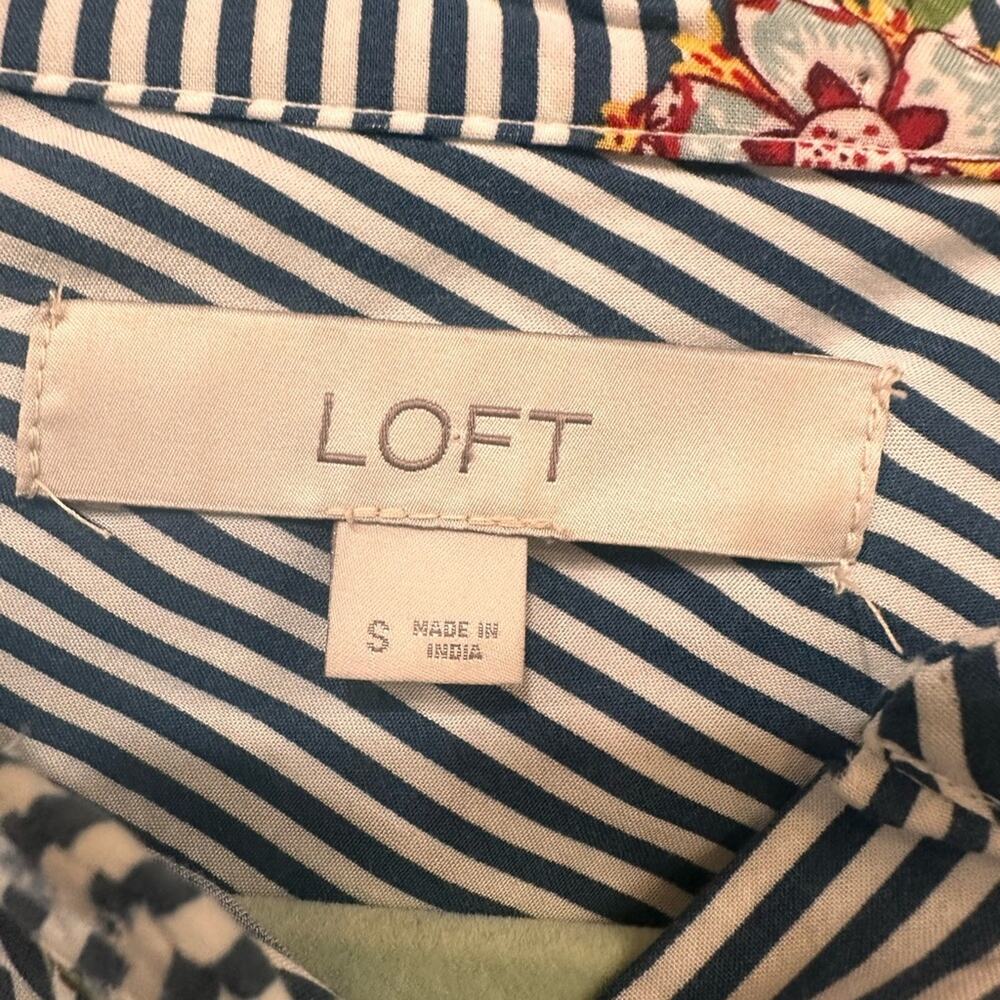2 for $20! LOFT Women's Striped Floral Blouse - Blue, White, and Pink - Picture 3 of 5